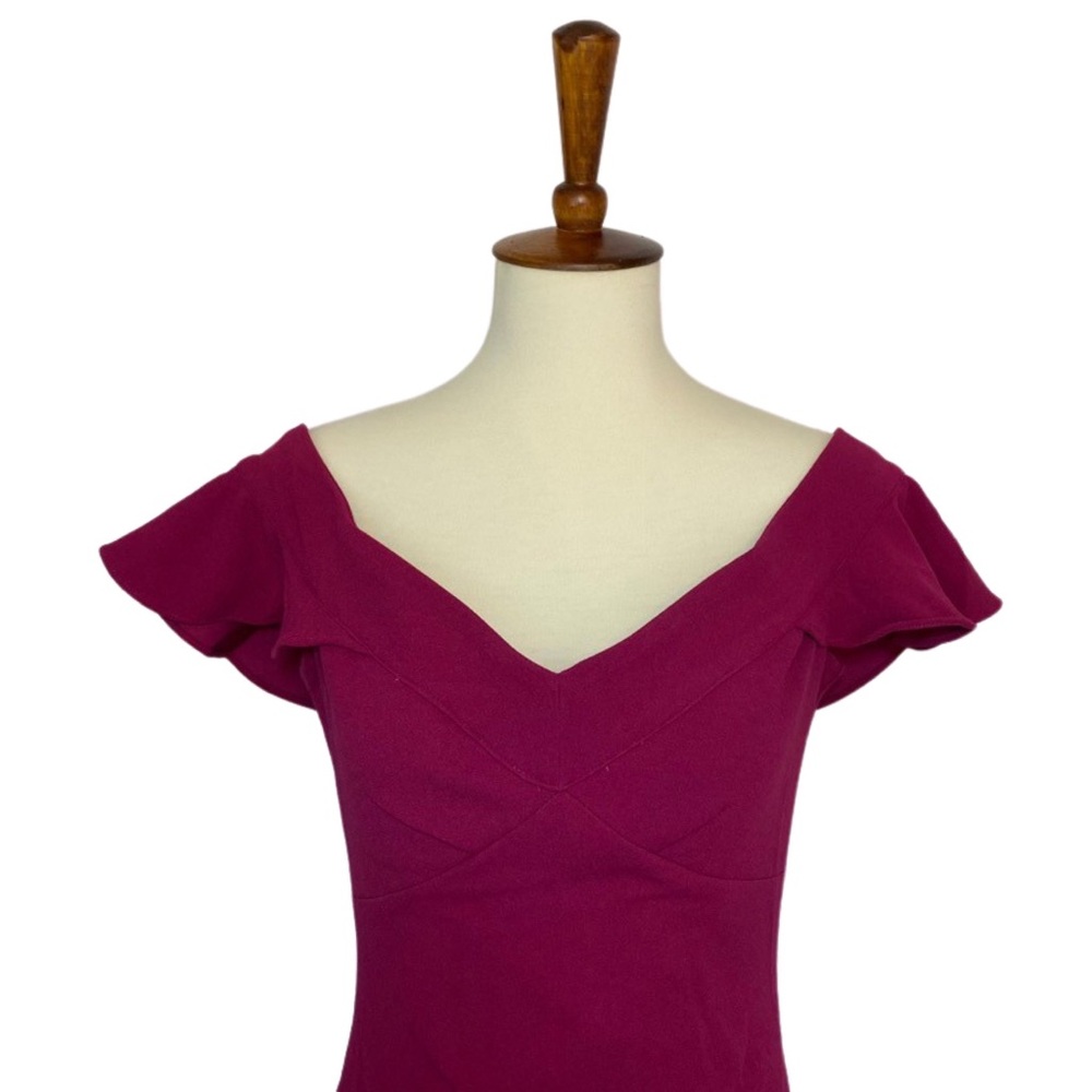 Raspberry Off the Shoulder Flutter Sleeve Bodycon Dress - Picture 9 of 16